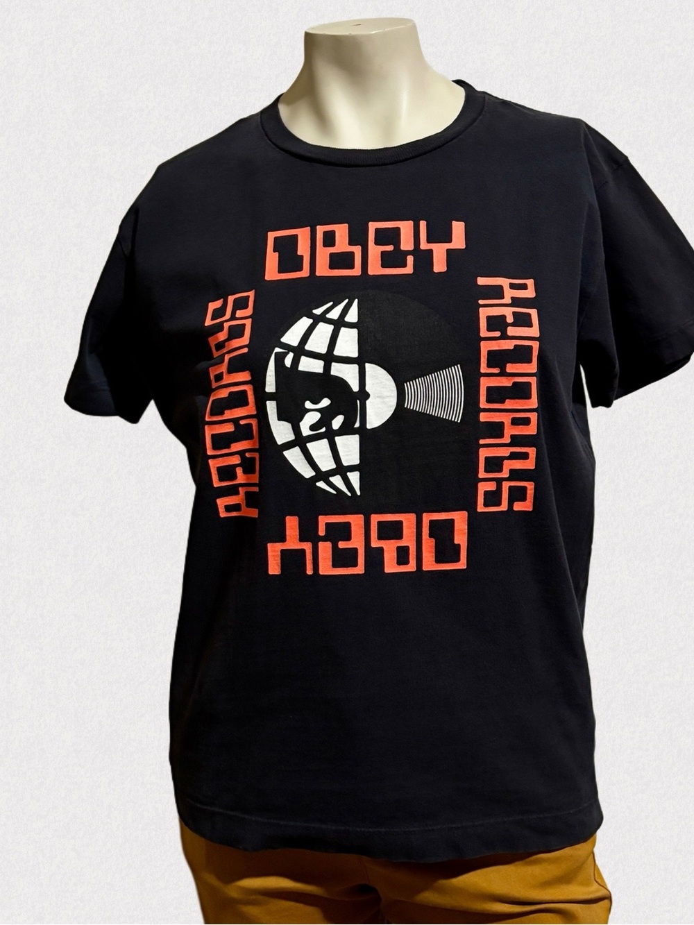 OBEY Records Vintage-Style Graphic Tee – Black – Size M